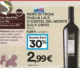 Coop Crifo Nero Di Troia Puglia 750ml offerta
