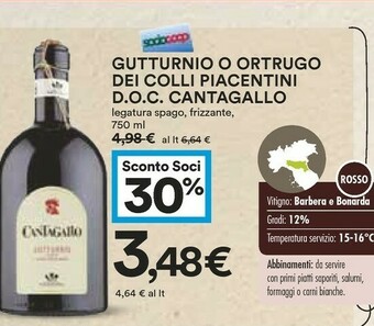 Coop Cantagallo Gutturnio Frizzante 750ml offerta