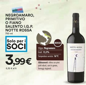 Coop Notte rossa Primitivo Di Puglia IGP 750 G(ml) offerta