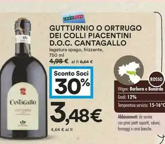 Coop Cantagallo Gutturnio Frizzante 750ml offerta