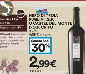 Coop Crifo Nero Di Troia Puglia 750ml offerta