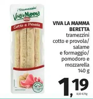 Pam Beretta Tramezzini Cotto E Provola/ Salame E Formaggio/ Pomodoro E Mozzarella Viva La Mamma 140 G offerta