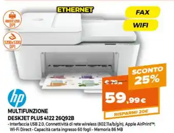 HP Multifunzione Deskjet Plus 4122 26Q92B
