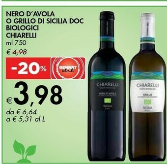 Bennet Chiarelli Nero D'Avola O Grillo Di Sicilia DOC Biologici offerta
