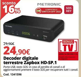 Brico Io Decoder Digitale Terrestre Zapbox HD-SP.1 offerta