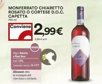 Coop Francesco capetta Monferrato Chiaretto Rosato O Cortese Doc offerta