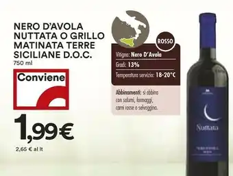 Coop Nuttata Nero D'Avola Terre Siciliane 750 G(ml) offerta