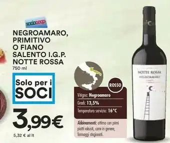 Notte rossa Negroamaro, Primitivo O Fiano Salento Igp
