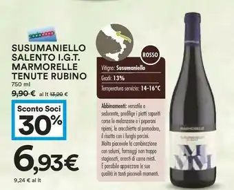 Coop Tenute rubino Susumaniello Salento Igt Marmorelle offerta