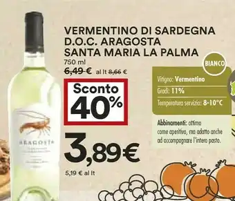Coop Santa maria Vermentino Di Sardegna Doc Aragosta offerta