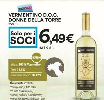 Coop Donne Della Torre Vermentino Doc offerta