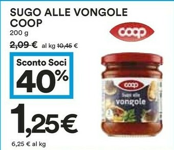 Coop Coop - Sugo Alle Vongole 200 G(ml) offerta