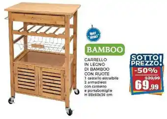 Happy Casa CARRELLO IN LEGNO DI BAMBOO CON RUOTE offerta