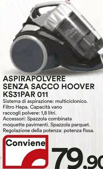 Hoover Aspirapolvere Senza Sacco Ks31par 011 offerta di Coop