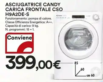 Coop Candy Smart CS H9A2DE-S Asciugatrice Libera Installazione Caricamento Frontale 9 Kg A++ Bianco offerta