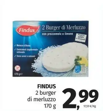 Pam Findus 2 Burger Di Merluzzo Con Prezzemolo E Limone 170 G(ml) offerta