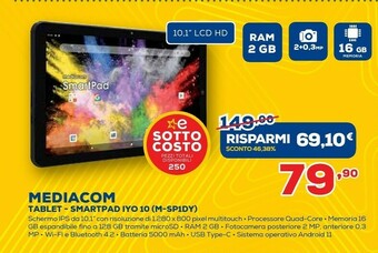 Mediacom SmartPad Iyo 10 16 GB 25,6 Cm (10.1") ARM 2 GB Wi-Fi 4 (802.11n) Android 11 Nero