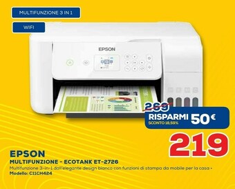 Euronics Epson EcoTank ET-2726 offerta