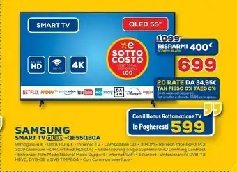 Euronics Samsung Series 6 TV QLED 4K 55” QE55Q60A Smart TV Wi-Fi Black 2021 offerta