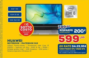 Euronics Huawei MateBook D 15 D15 Computer Portatile 39,6 Cm (15.6") Full HD 3rd Generation AMD Ryzen 7 8 GB DDR4-SDRAM 512 GB SSD Wi- offerta