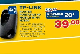 Euronics TP-LINK M7200 Apparecchiature Di Rete Wireless Cellulare offerta