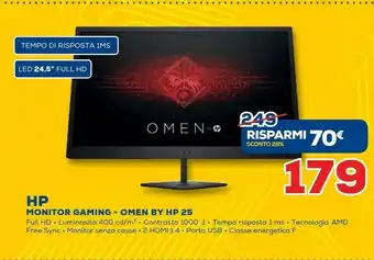 Euronics HP OMEN 25 62,2 Cm (24.5") 1920 X 1080 Pixel Full HD LED Nero offerta