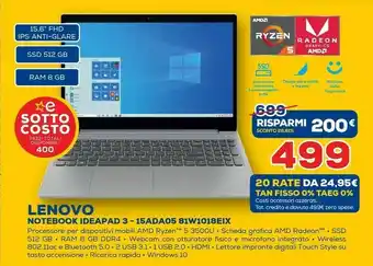Euronics Lenovo Ideapad 3 15ADA05 offerta