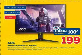Euronics Aoc G2 C24G2AE/BK Monitor Piatto Per PC 59,9 Cm (23.6") 1920 X 1080 Pixel Full HD LED Nero, Rosso offerta