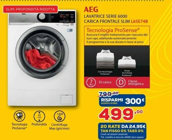 Euronics Aeg L6SE74B Lavatrice Libera Installazione Caricamento Frontale Bianco 7 Kg 1400 Giri/min A+++ offerta