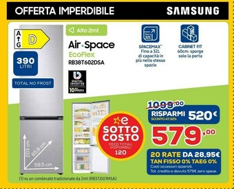 Euronics Samsung RB38T602DSA/EF Frigorifero Con Congelatore Libera Installazione D Acciaio Inossidabile offerta