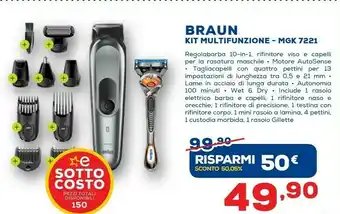 Euronics Braun MGK7221 KIT 10-In1 Regolabarba, E Rifinitore Corpo. Grigio Scuro. Con 8 Accessori, Base Di Ricarica E Tecnologia AutoSe offerta
