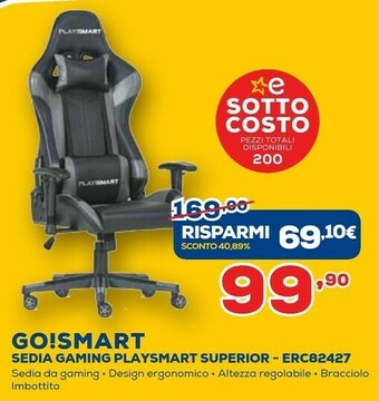 Euronics Go!Smart Sedia Gaming Playsmart Superior ERC82427 offerta