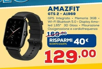 Euronics Amazfit GTS 2 4,19 Cm (1.65") 43 Mm AMOLED Nero GPS (satellitare) offerta