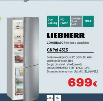 Euronics Liebherr CNPel 4313 Frigorifero Con Congelatore Libera Installazione Argento 304 L A+++ offerta