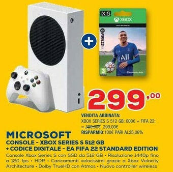 Euronics Microsoft Console - Xbox Series S 512 GB + Codice Digitale - EA FIFA 22 Standard Edition offerta