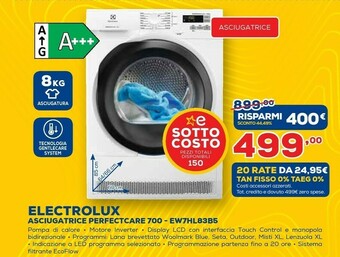 Euronics Electrolux EW7HL83B5 Libera Installazione Caricamento Frontale Bianco 8 Kg A+++ offerta