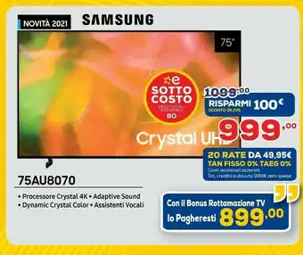 Euronics Samsung 75AU8070 offerta