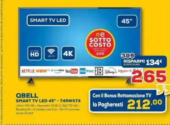 Euronics Qbell Smart Tv T45WX73 offerta