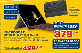 Euronics Microsoft Surface Go 2P/4/64 offerta