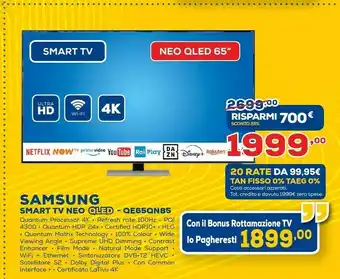 Euronics Samsung TV Neo QLED 4K 65” QE65QN85A Smart TV Wi-Fi Eclipse Silver 2021 offerta