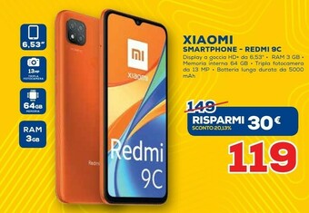 Euronics Xiaomi Redmi 9C 16,6 Cm (6.53") 3 GB 64 GB Doppia SIM 4G Micro-USB Arancione 5000 MAh offerta