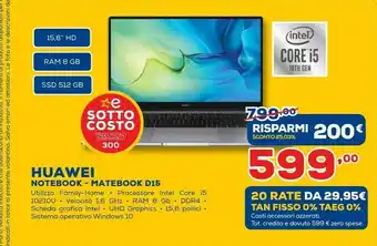 Euronics Huawei MateBook D 15 D15 Computer Portatile 39,6 Cm (15.6") Full HD 3rd Generation AMD Ryzen 7 8 GB DDR4-SDRAM 512 GB SSD Wi- offerta