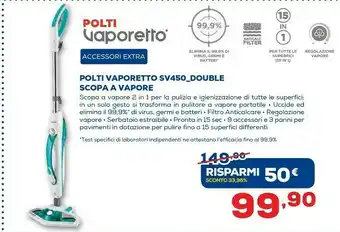 Euronics Polti SV450 Double Pulitore A Vapore Verticale 0,3 L Acciaio Inossidabile, Turchese, Bianco 1500 W offerta