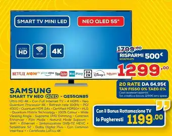 Euronics Samsung TV Neo QLED 4K 55” QE55QN85A Smart TV Wi-Fi Eclipse Silver 2021 offerta