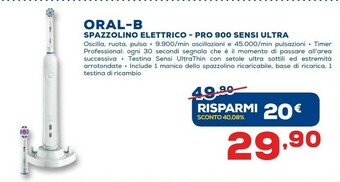 Euronics Oral-B PRO 900 Sensi UltraThin Adulto Spazzolino Rotante Bianco offerta