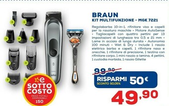 Euronics Braun MGK7221 KIT 10-In1 Regolabarba, E Rifinitore Corpo. Grigio Scuro. Con 8 Accessori, Base Di Ricarica E Tecnologia AutoSe offerta