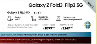 Euronics Samsung Galaxy Z Flip3 5G 128GB Green RAM 8GB Display 1,9" Super AMOLED/6,7" Dynamic AMOLED 2X offerta