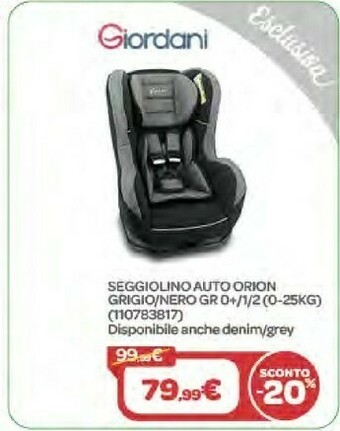 Bimbo Store Giordani Seggiolino Auto Orion Grigio/ Nero Gr 0+/1/2 (0-25kg) offerta