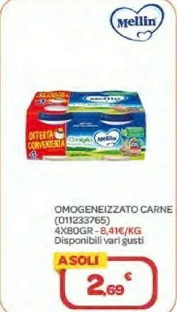 Bimbo Store Mellin Omogeneizzato Carne 4x80gr offerta