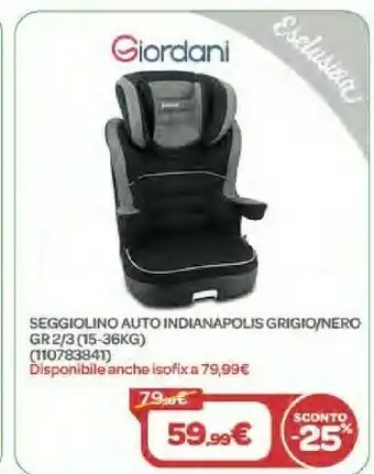 Bimbo Store Giordani Seggiolino Auto Indianapolis Grigio Gr 2/3 (15-36Kg) offerta